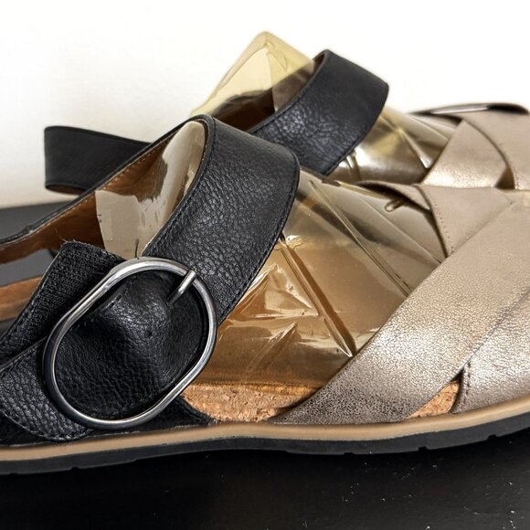 Euro Soft shoes Men's Leather Black Gold Sandals Size 11M - Picture 14 of 16